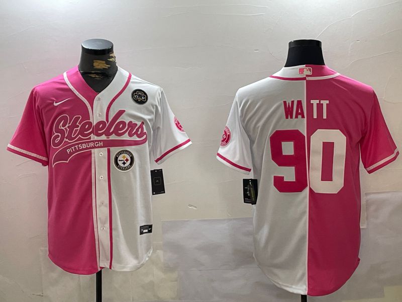 Men Pittsburgh Steelers 90 Watt white pink Joint Name 2024 Nike Limited NFL Jersey style 6